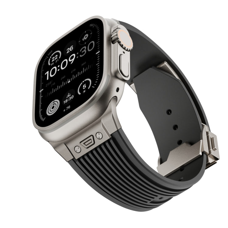 For Apple Watch Ultra 49mm Vertical Texture Titanium Buckle Elastic Silicone Watch Band(Black)