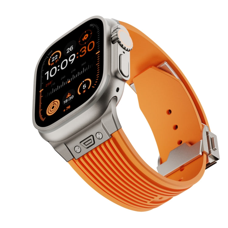 For Apple Watch Ultra 49mm Vertical Texture Titanium Buckle Elastic Silicone Watch Band(Orange)