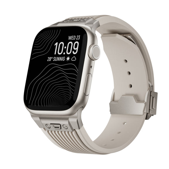 For Apple Watch Series 7 45mm Vertical Texture Titanium Buckle Elastic Silicone Watch Band(Starlight)