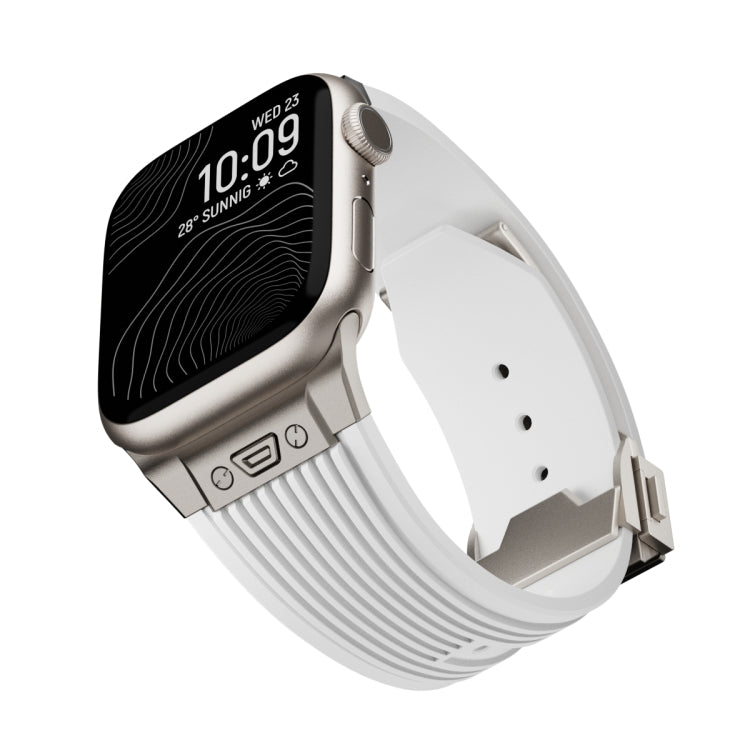 For Apple Watch SE 44mm Vertical Texture Titanium Buckle Elastic Silicone Watch Band(White)