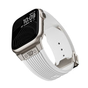 For Apple Watch SE 44mm Vertical Texture Titanium Buckle Elastic Silicone Watch Band(White)