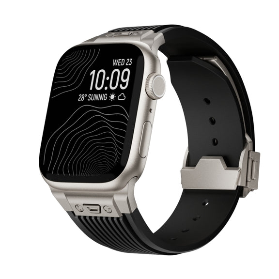 For Apple Watch Series 6 44mm Vertical Texture Titanium Buckle Elastic Silicone Watch Band(Black)