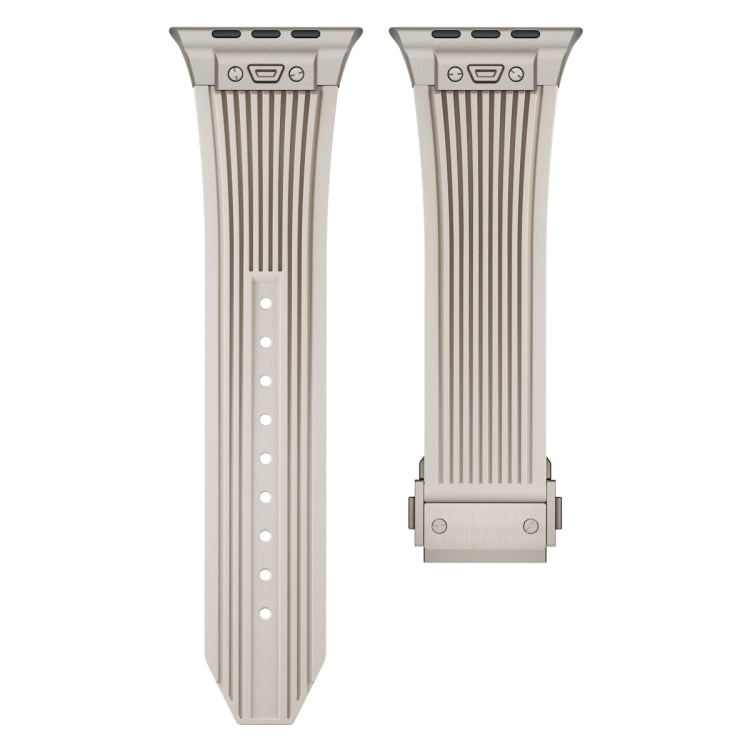 For Apple Watch Series 6 44mm Vertical Texture Titanium Buckle Elastic Silicone Watch Band(Starlight)