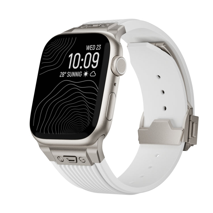 For Apple Watch Series 5 44mm Vertical Texture Titanium Buckle Elastic Silicone Watch Band(White)