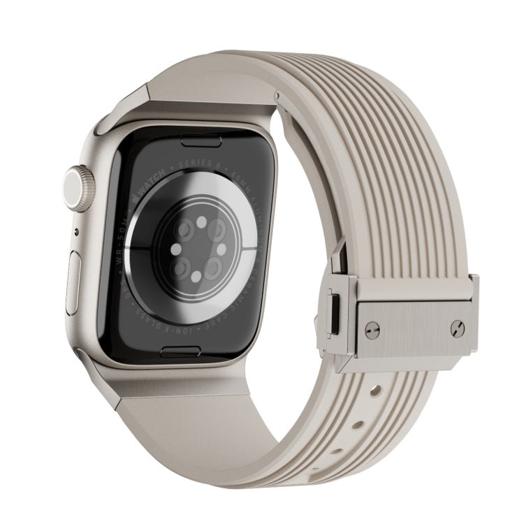 For Apple Watch Series 5 44mm Vertical Texture Titanium Buckle Elastic Silicone Watch Band(Starlight)