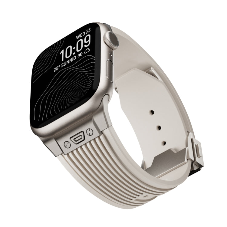 For Apple Watch Series 5 44mm Vertical Texture Titanium Buckle Elastic Silicone Watch Band(Starlight)