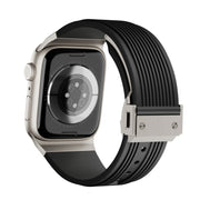 For Apple Watch Series 4 44mm Vertical Texture Titanium Buckle Elastic Silicone Watch Band(Black)