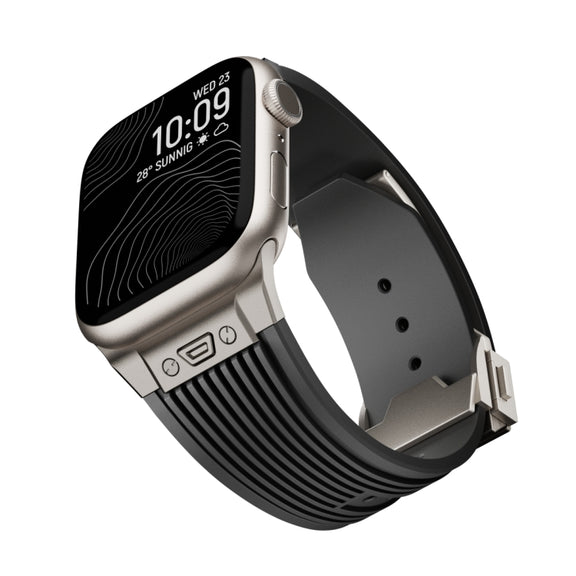 For Apple Watch Series 4 44mm Vertical Texture Titanium Buckle Elastic Silicone Watch Band(Black)