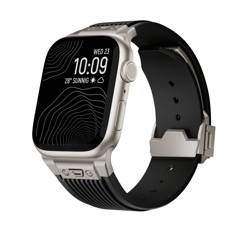 For Apple Watch Series 4 44mm Vertical Texture Titanium Buckle Elastic Silicone Watch Band(Black)