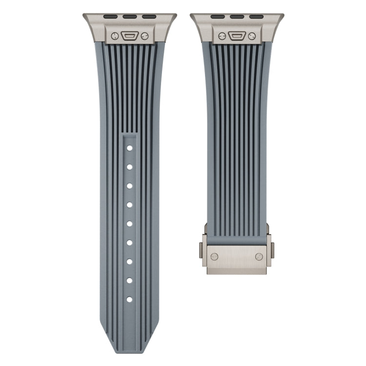 For Apple Watch Series 3 42mm Vertical Texture Titanium Buckle Elastic Silicone Watch Band(Grey)