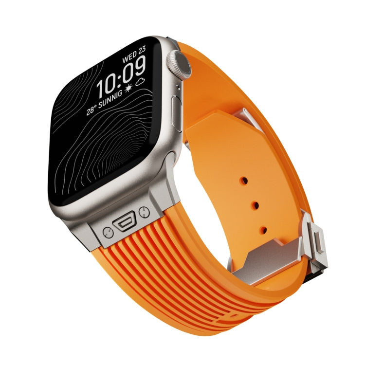 For Apple Watch Series 3 42mm Vertical Texture Titanium Buckle Elastic Silicone Watch Band(Orange)