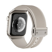 For Apple Watch 42mm Vertical Texture Titanium Buckle Elastic Silicone Watch Band(Starlight)