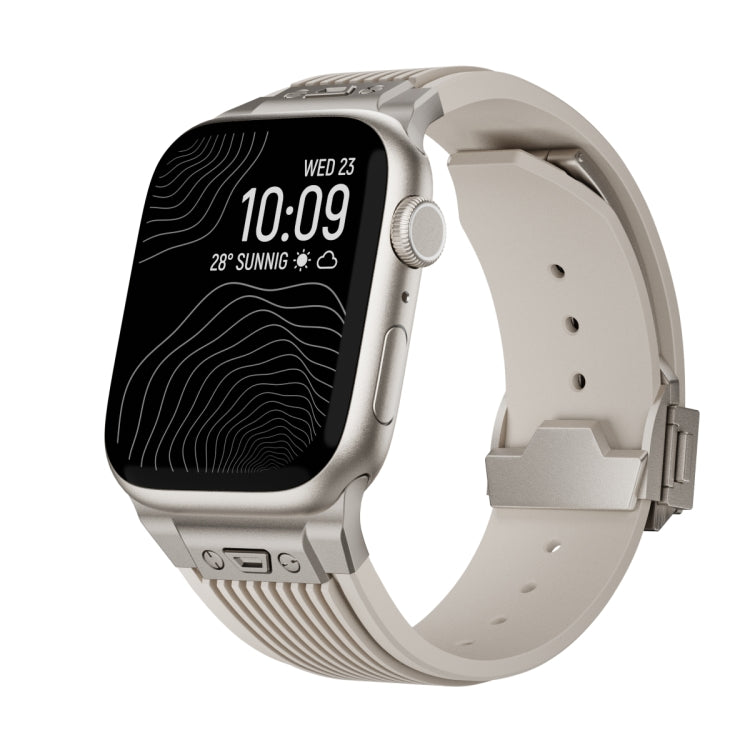 For Apple Watch 42mm Vertical Texture Titanium Buckle Elastic Silicone Watch Band(Starlight)