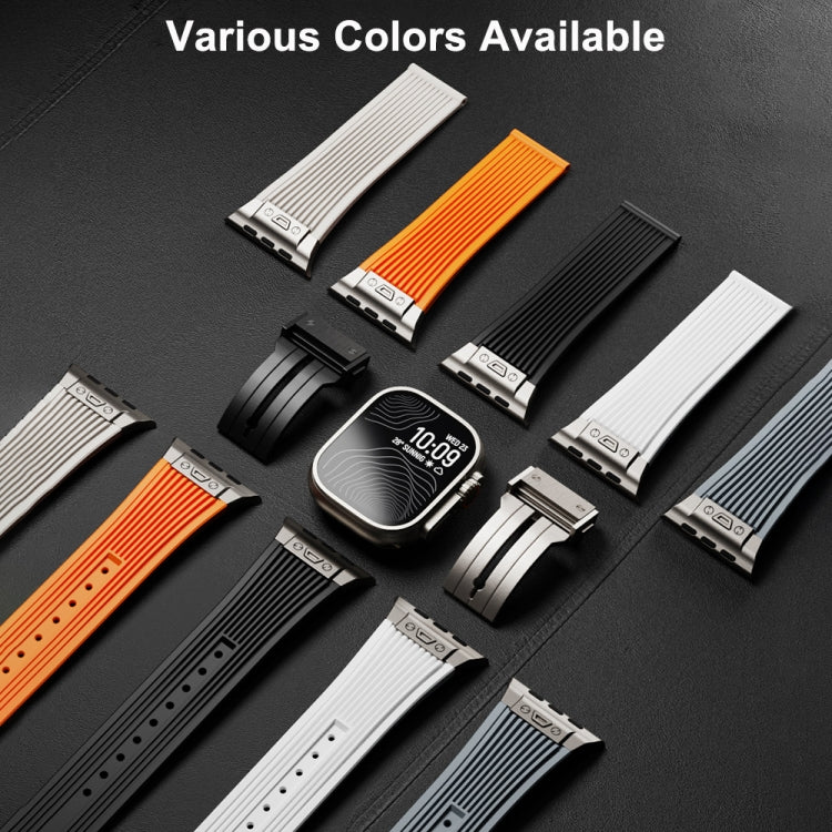 For Apple Watch Series 8 45mm Vertical Texture Titanium Buckle Elastic Silicone Watch Band(Black)