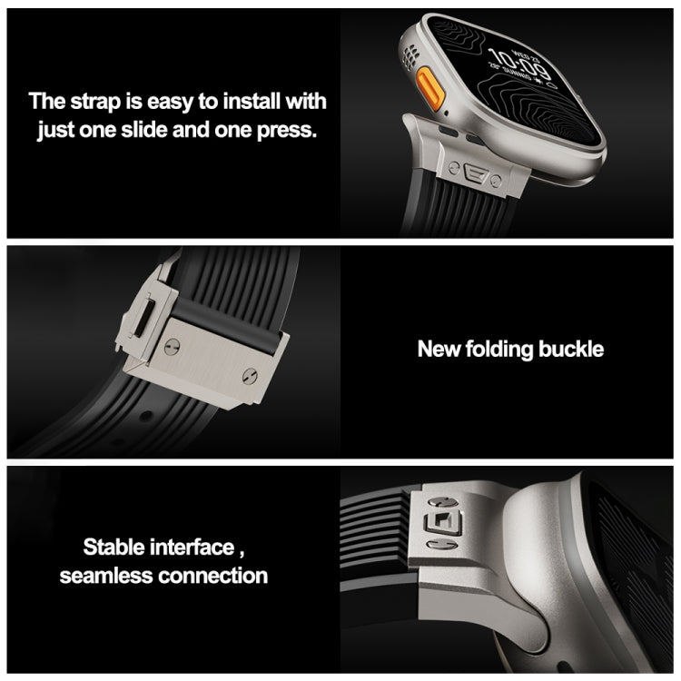 For Apple Watch Series 3 42mm Vertical Texture Titanium Buckle Elastic Silicone Watch Band(Grey)