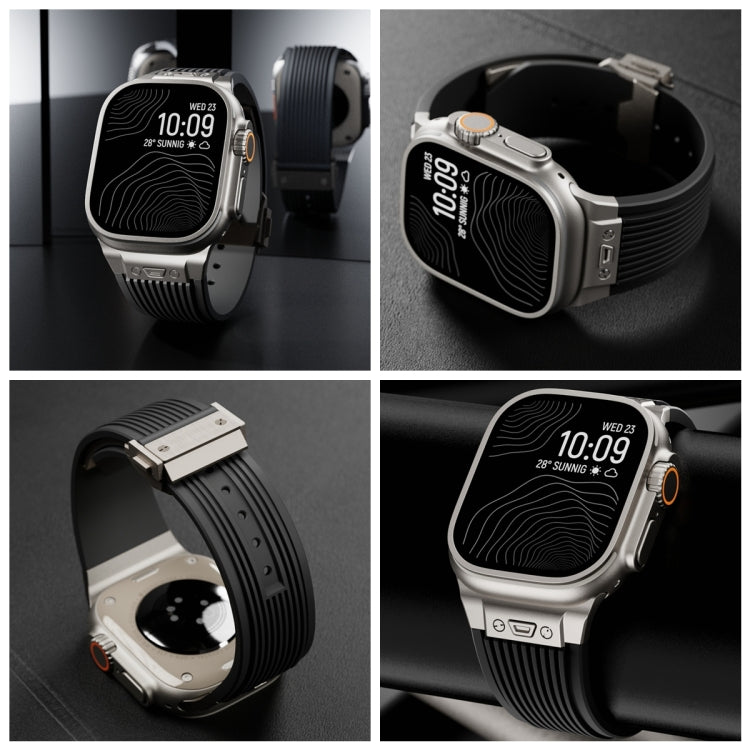 For Apple Watch 42mm Vertical Texture Titanium Buckle Elastic Silicone Watch Band(Starlight)