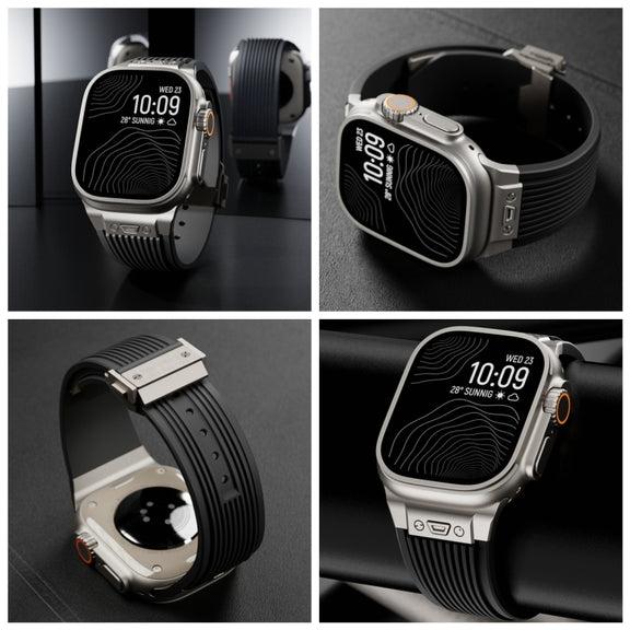 For Apple Watch 42mm Vertical Texture Titanium Buckle Elastic Silicone Watch Band(Starlight)