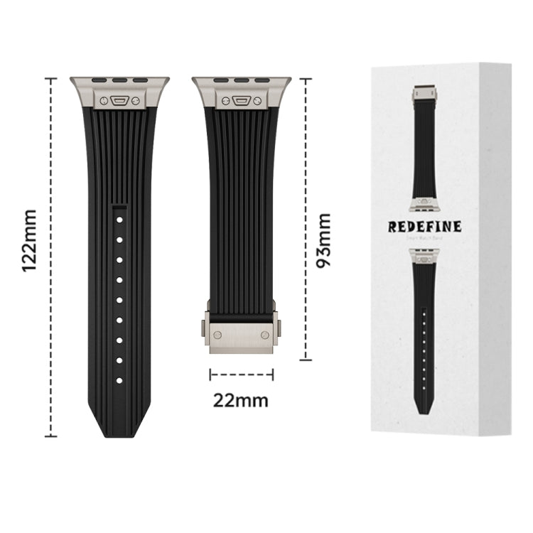 For Apple Watch Series 3 42mm Vertical Texture Titanium Buckle Elastic Silicone Watch Band(Grey)