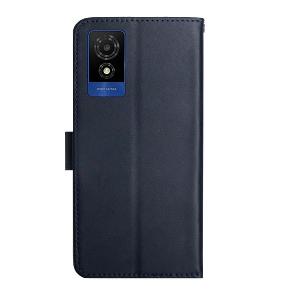 For TCL 502 Genuine Leather Fingerprint-proof Flip Phone Case(Blue)