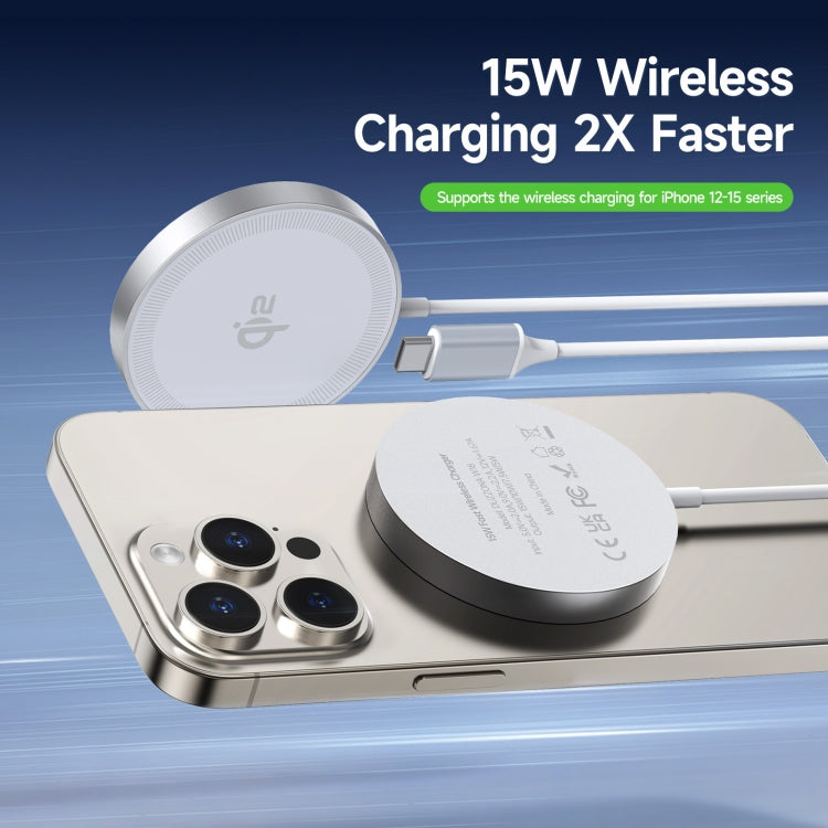 DUZZONA W18 15W Qi2 MagSafe Magnetic Suction Wireless Charger(White)