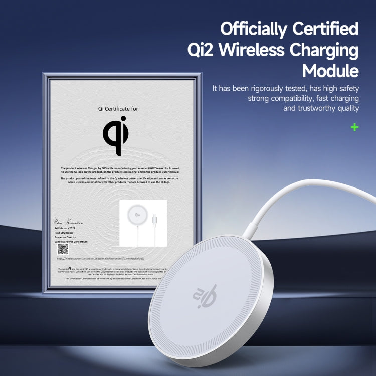 DUZZONA W18 15W Qi2 MagSafe Magnetic Suction Wireless Charger(White)