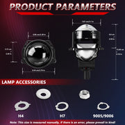 T01 1 Pair 3 inch Car Bifocal LED Lens Headlight, Left Driving (Black)