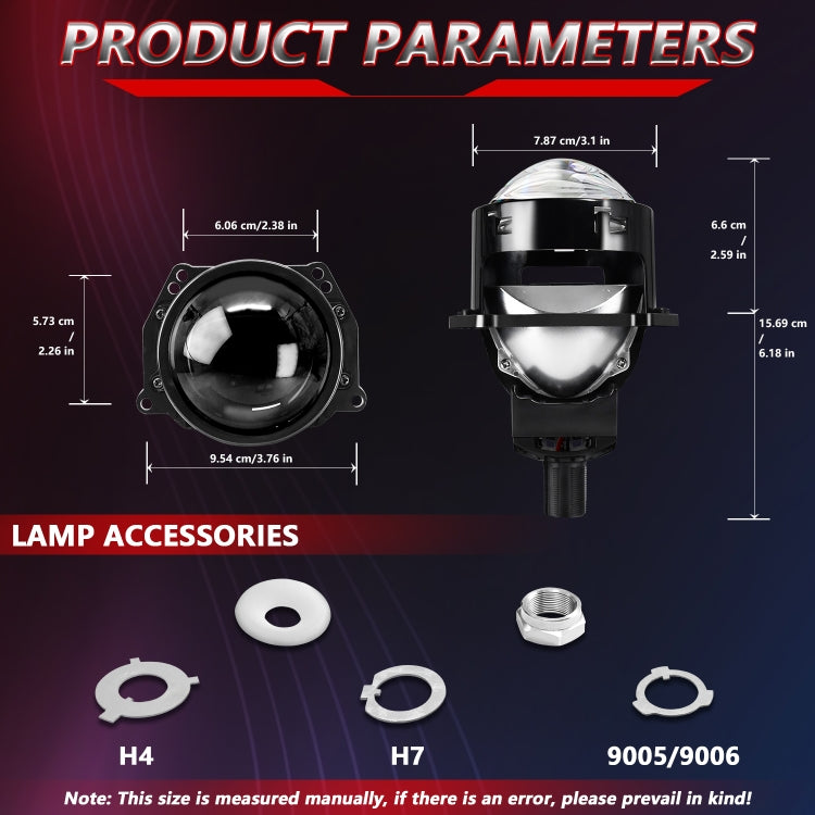 T01 1 Pair 3 inch Car Bifocal LED Lens Headlight, Left Driving (Black)