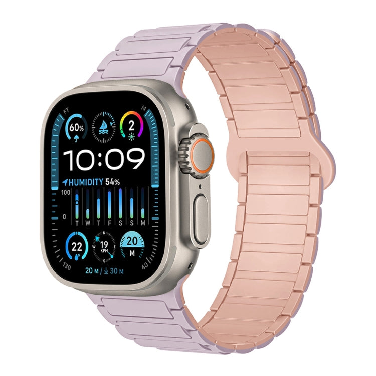 For Apple Watch Ultra 49mm I-Shaped Magnetic Silicone Watch Band(Light Purple Pink)