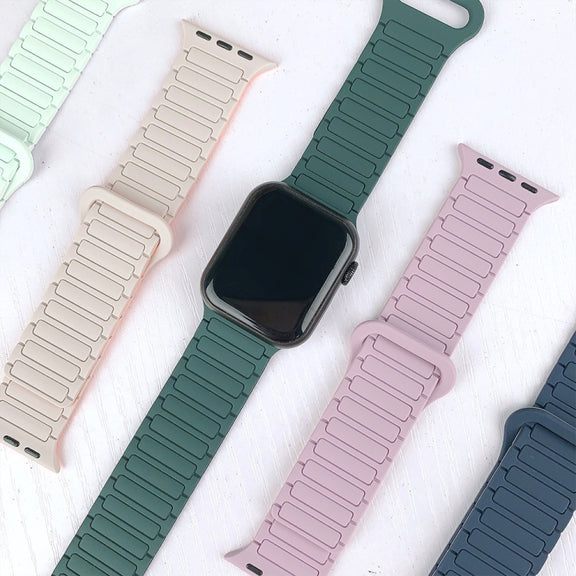 For Apple Watch Series 6 44mm I-Shaped Magnetic Silicone Watch Band(Pink Mint)