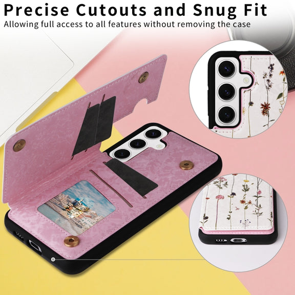 For Samsung Galaxy S25 5G Printed Double Buckle RFID Anti-theft Phone Case(Dried Flower World)