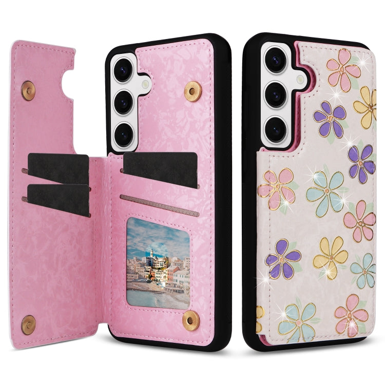 For Samsung Galaxy S25 5G Printed Double Buckle RFID Anti-theft Phone Case(Blossoming Flowers)