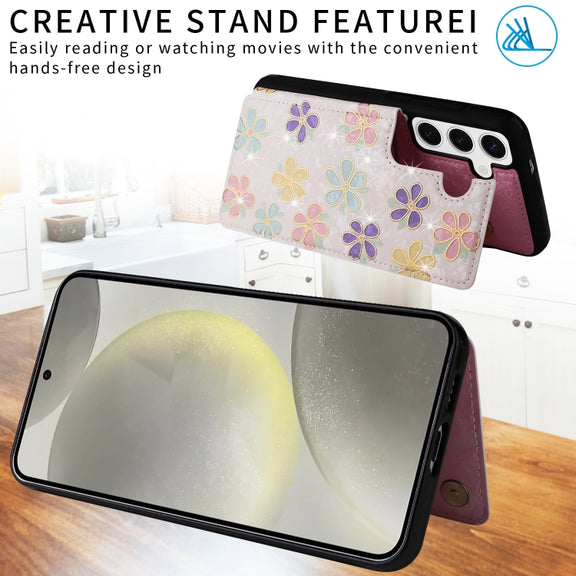 For Samsung Galaxy S25 5G Printed Double Buckle RFID Anti-theft Phone Case(Blossoming Flowers)