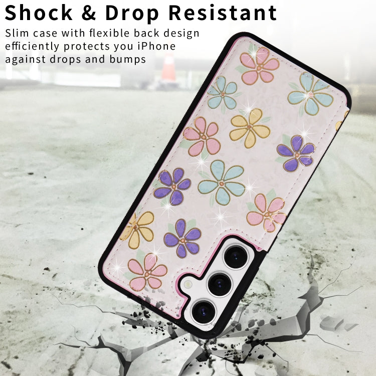 For Samsung Galaxy S25 5G Printed Double Buckle RFID Anti-theft Phone Case(Blossoming Flowers)