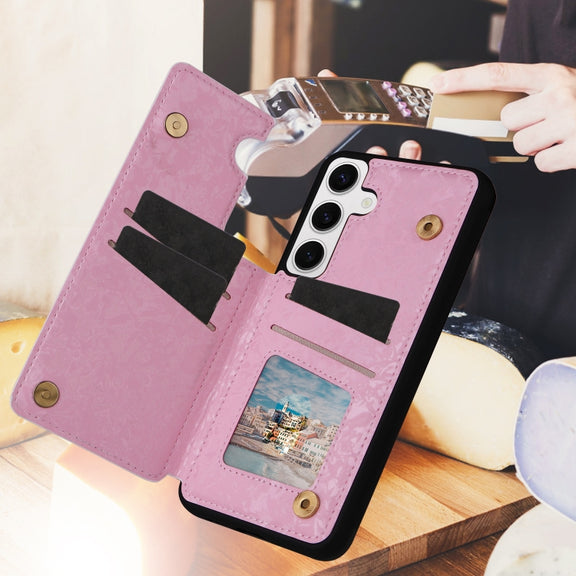 For Samsung Galaxy S25 5G Printed Double Buckle RFID Anti-theft Phone Case(Rose)