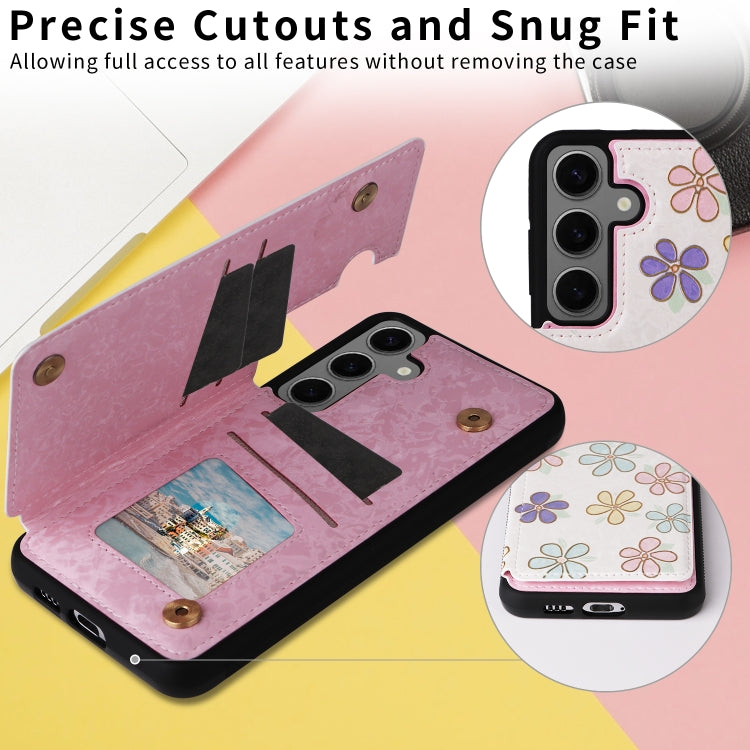 For Samsung Galaxy S25+ 5G Printed Double Buckle RFID Anti-theft Phone Case(Blossoming Flowers)