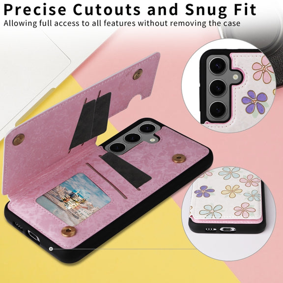 For Samsung Galaxy S25+ 5G Printed Double Buckle RFID Anti-theft Phone Case(Blossoming Flowers)