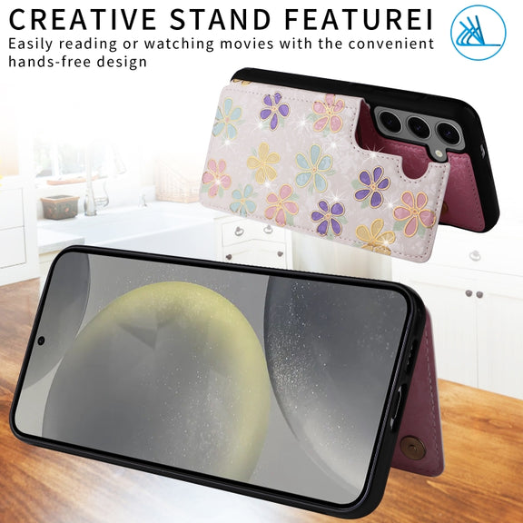 For Samsung Galaxy S25+ 5G Printed Double Buckle RFID Anti-theft Phone Case(Blossoming Flowers)
