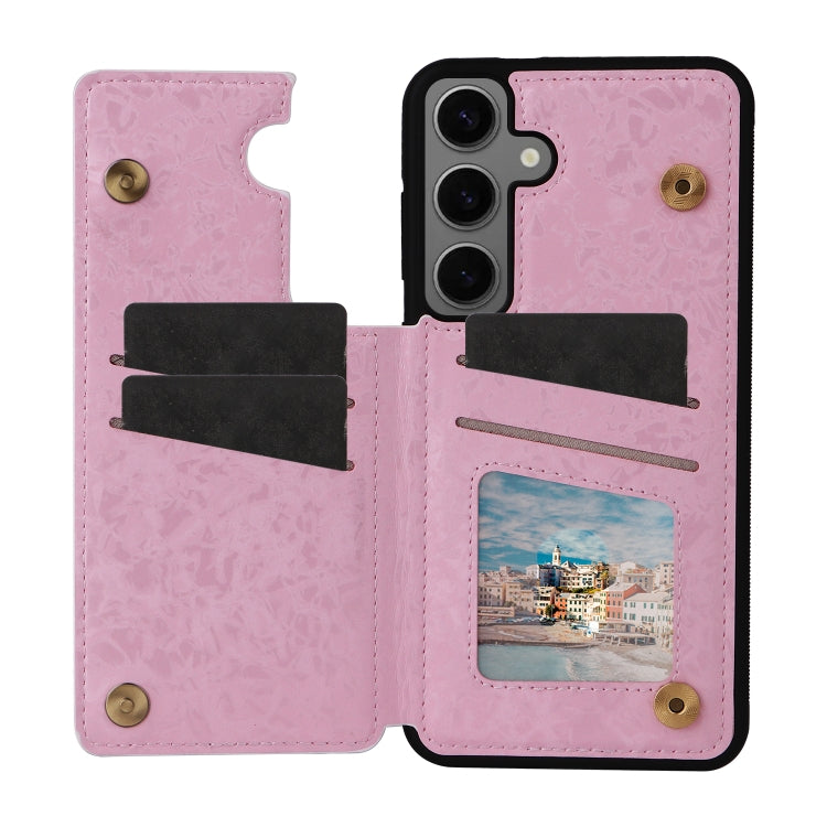 For Samsung Galaxy S25+ 5G Printed Double Buckle RFID Anti-theft Phone Case(Rose)