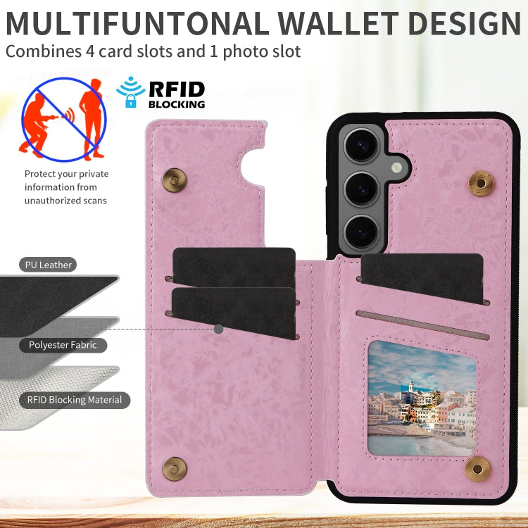 For Samsung Galaxy S25+ 5G Printed Double Buckle RFID Anti-theft Phone Case(Rose)