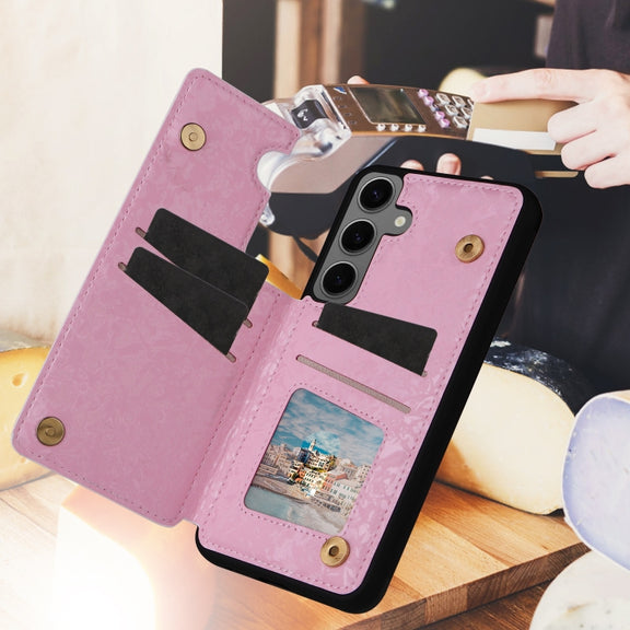 For Samsung Galaxy S25+ 5G Printed Double Buckle RFID Anti-theft Phone Case(Rose)