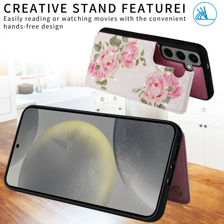 For Samsung Galaxy S25+ 5G Printed Double Buckle RFID Anti-theft Phone Case(Rose)