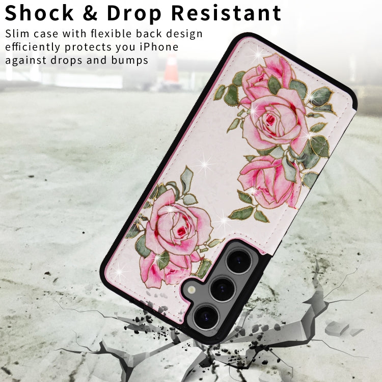 For Samsung Galaxy S25+ 5G Printed Double Buckle RFID Anti-theft Phone Case(Rose)
