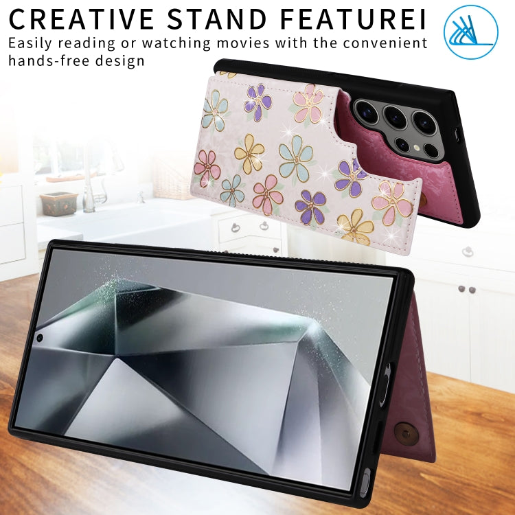 For Samsung Galaxy S25 Ultra 5G Printed Double Buckle RFID Anti-theft Phone Case(Blossoming Flowers)