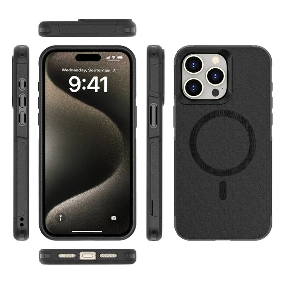 For iPhone 15 Pro RedPepper Armor Magsafe PC Hybrid TPU Phone Case(Black)