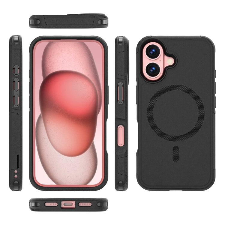 For iPhone 16 RedPepper Armor Magsafe PC Hybrid TPU Phone Case(Black)