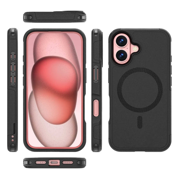 For iPhone 16 RedPepper Armor Magsafe PC Hybrid TPU Phone Case(Black)