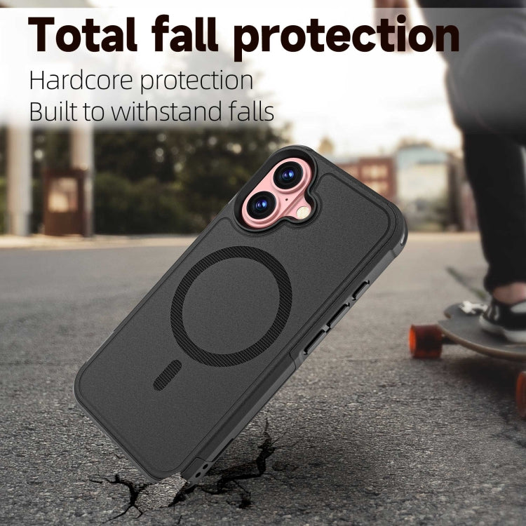 For iPhone 16 RedPepper Armor Magsafe PC Hybrid TPU Phone Case(Black)