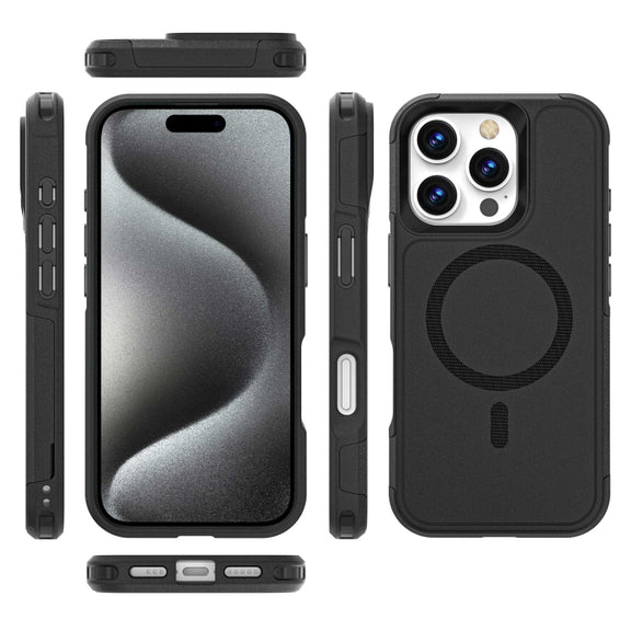 For iPhone 16 Pro RedPepper Armor Magsafe PC Hybrid TPU Phone Case(Black)