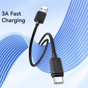 USAMS US-SJ688 USB to USB-C / Type-C 3A Striped Fast Charge Data Cable, Length:1m(Black)