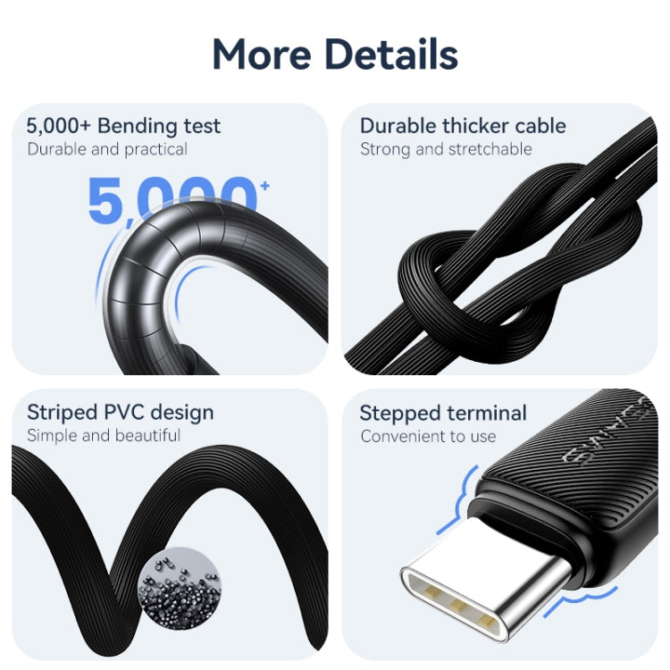 USAMS US-SJ688 USB to USB-C / Type-C 3A Striped Fast Charge Data Cable, Length:1m(White)